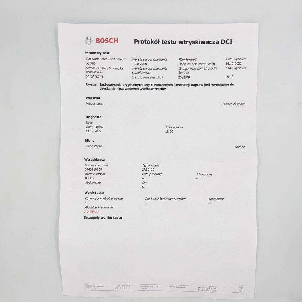 Remanufactured injector 0445110809, 55491093 OPEL INSIGNIA