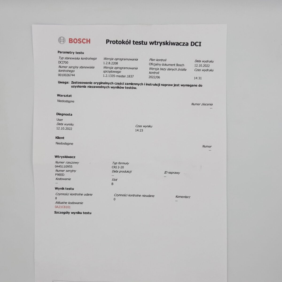 Remanufactured injector Bosch 0445110955, 9828959880 CITROEN