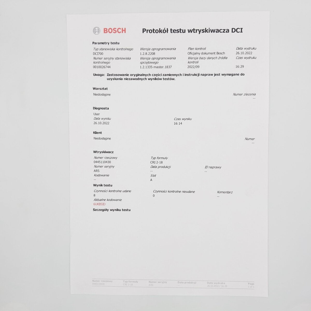 Regeneowany injector 0445110430, 35062008F JEEP